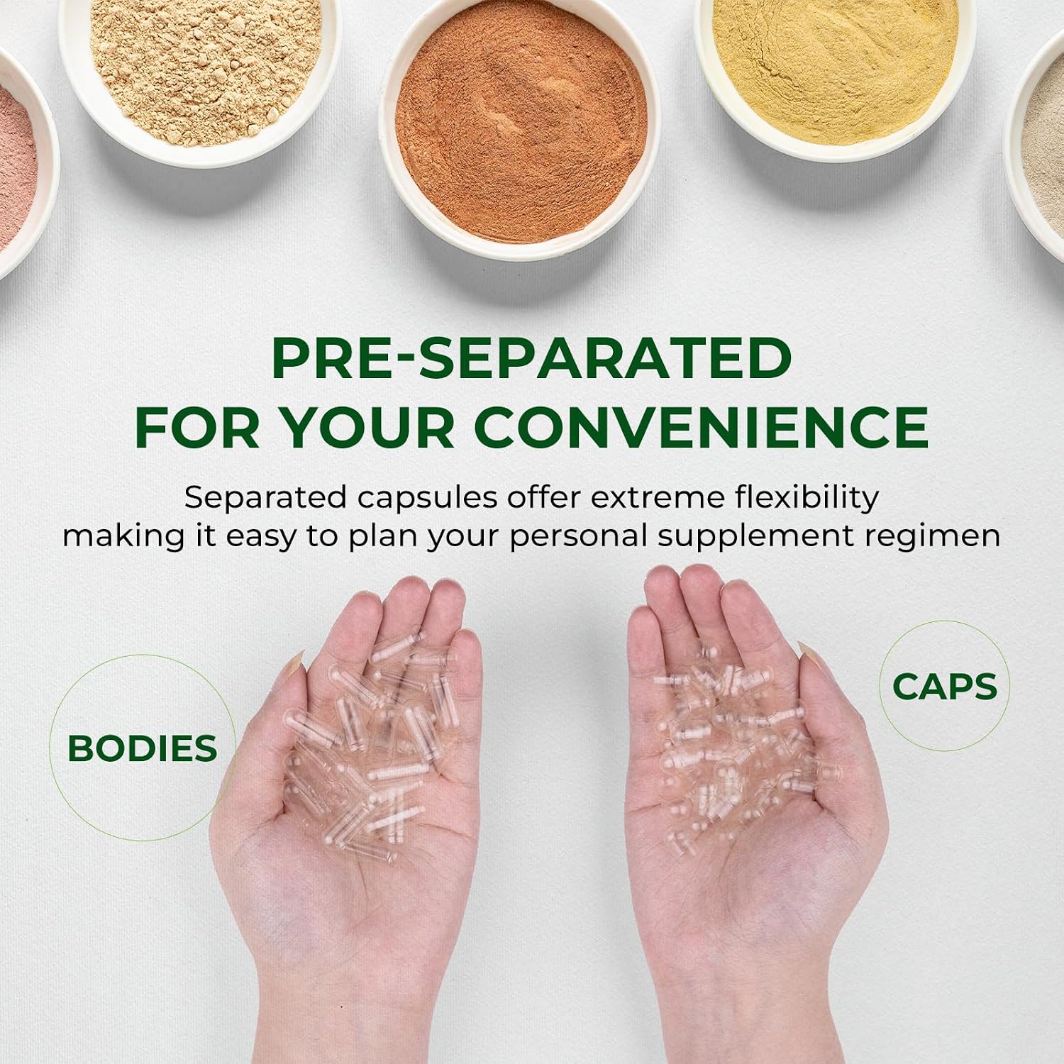 Vegan Size 0 Separated Capsules Empty Pill Caps Plant Based Clear (1,000 Caps + 1,000 Bodies) - görsel 5
