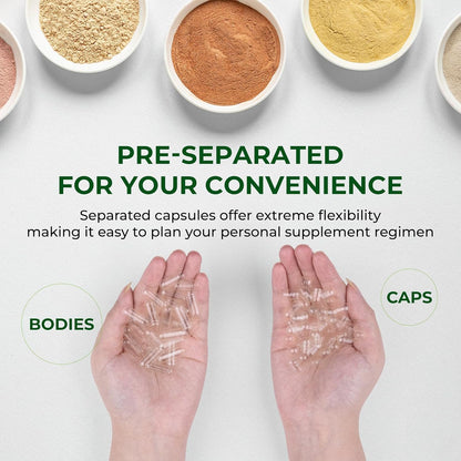 Vegan Size 0 Separated Capsules Empty Pill Caps Plant Based Clear (1,000 Caps + 1,000 Bodies)
