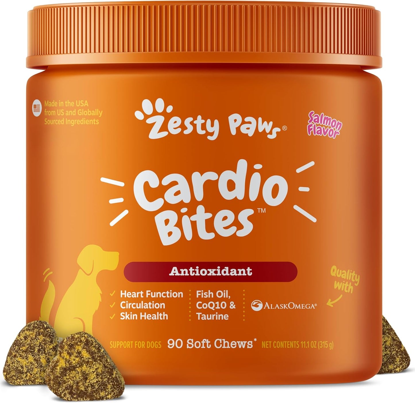 Zesty Paws Cardiovascular Support for Dogs - with CoQ10, Taurine, L-Carnitine & AlaskOmega Fish Oil - Senior Heart Health - Salmon Flavour - 90 Chews - görsel 1
