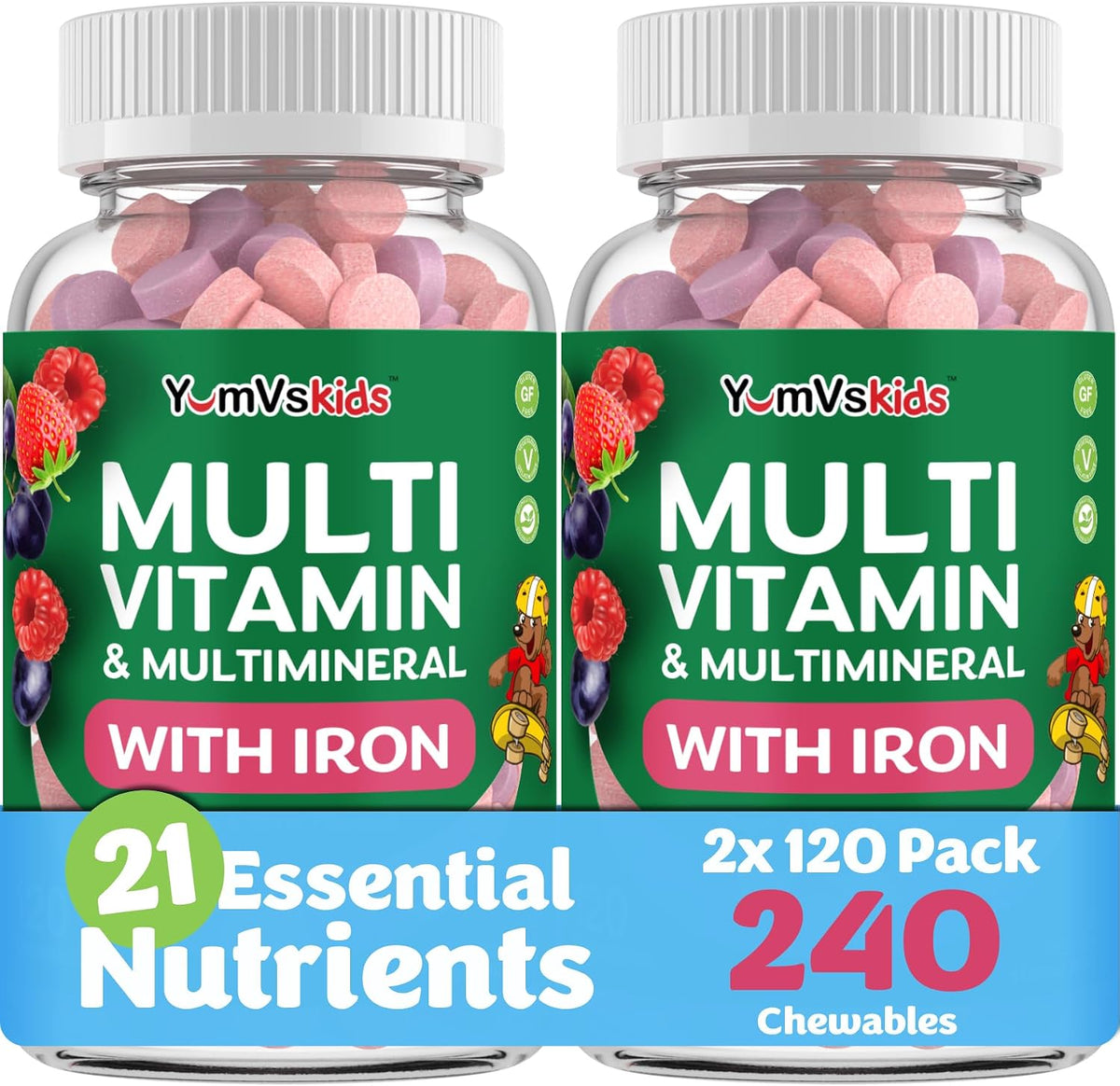 YUM-V'S Kids Multivitamin with Iron – Chewable Kids Multivitamin – Vitamins and Iron Supplement – Toddler Vitamins for Ages – Image 1