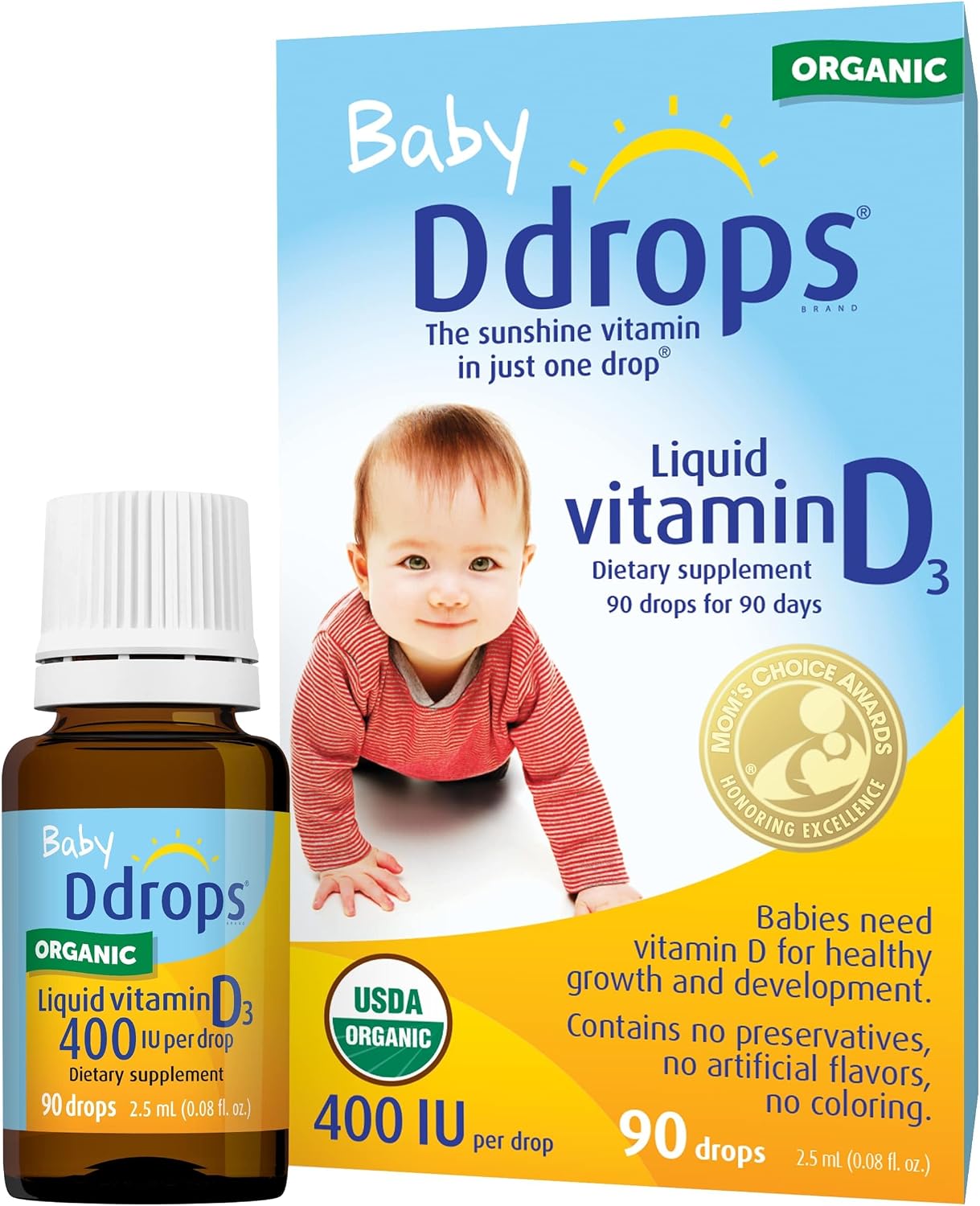 Ddrops Organic Baby 400 IU Liquid Vitamin D Drops - Pack of 2 - görsel 1