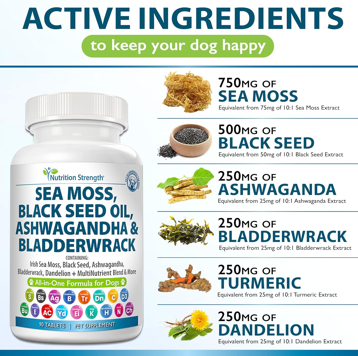 Sea Moss for Dogs - 17-in-1 Immunity, Skin & Coat Support with Black Seed Oil, Ashwagandha & Turmeric for Daily Vitality & Seasonal Allergy Relief - 90 Chewable Tablets - görsel 7