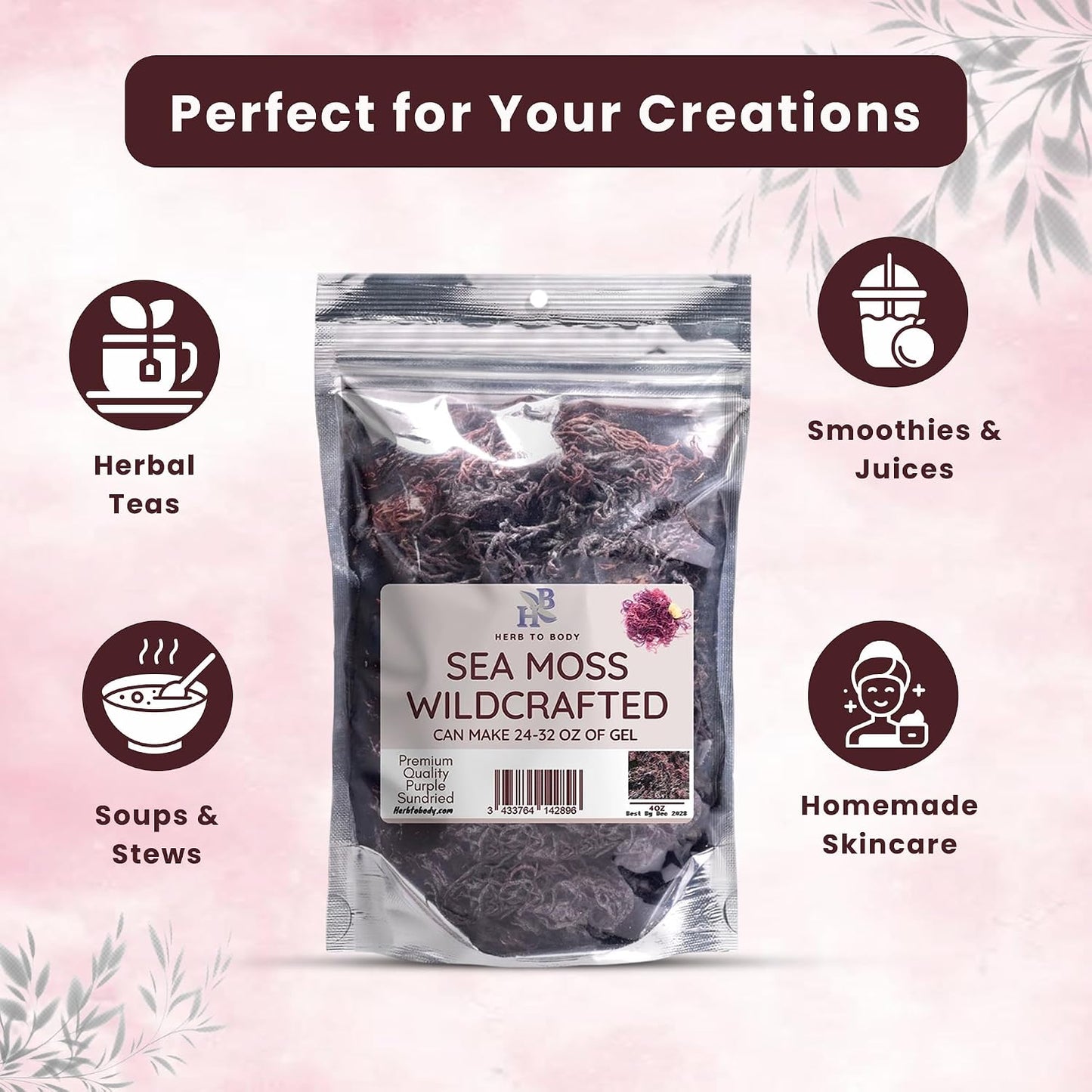 Herb To Body Purple Sea Moss – 4oz, Wildcrafted from Saint Lucia, Raw & Dried - görsel 5