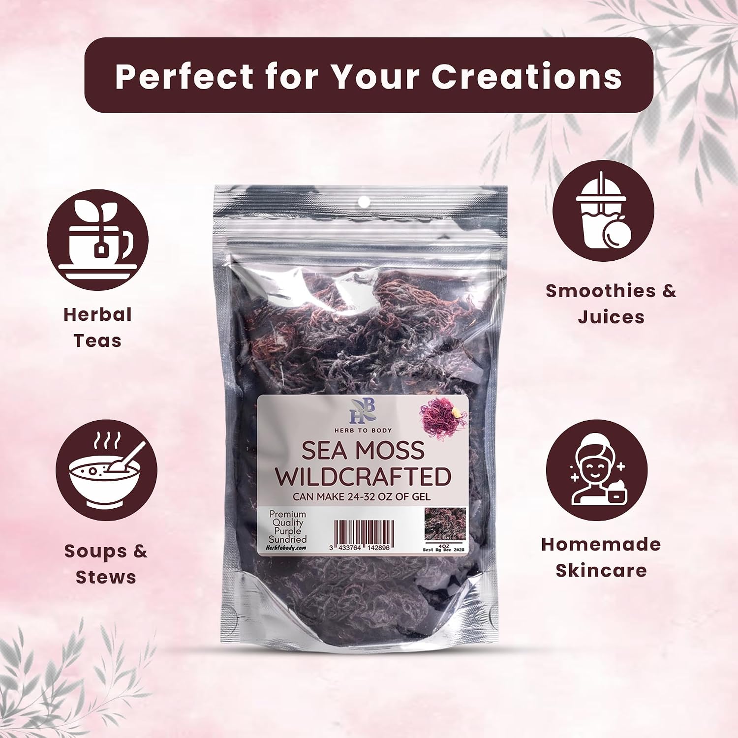 Herb To Body Purple Sea Moss – 4oz, Wildcrafted from Saint Lucia, Raw & Dried - görsel 5
