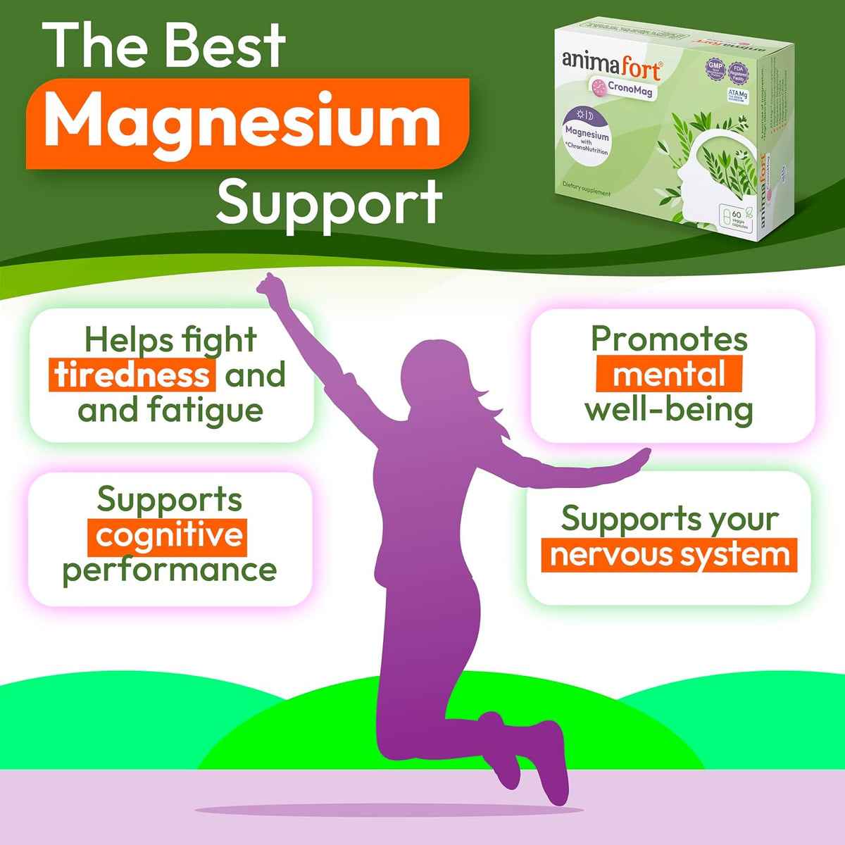 Animafort CronoMag - Magnesium Complex with 6 High-Absorption Salts, Vitamins B12 & D, 60 Capsules – Image 4