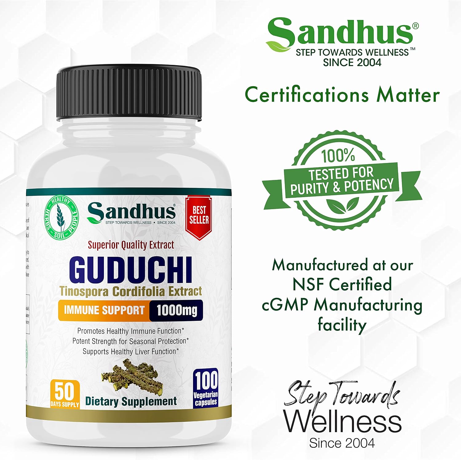 Sandhu's Guduchi (Tinospora Cordifolia) Giloy 100 Vegetarian Capsules Immune Support 1000mg per Serving - görsel 5