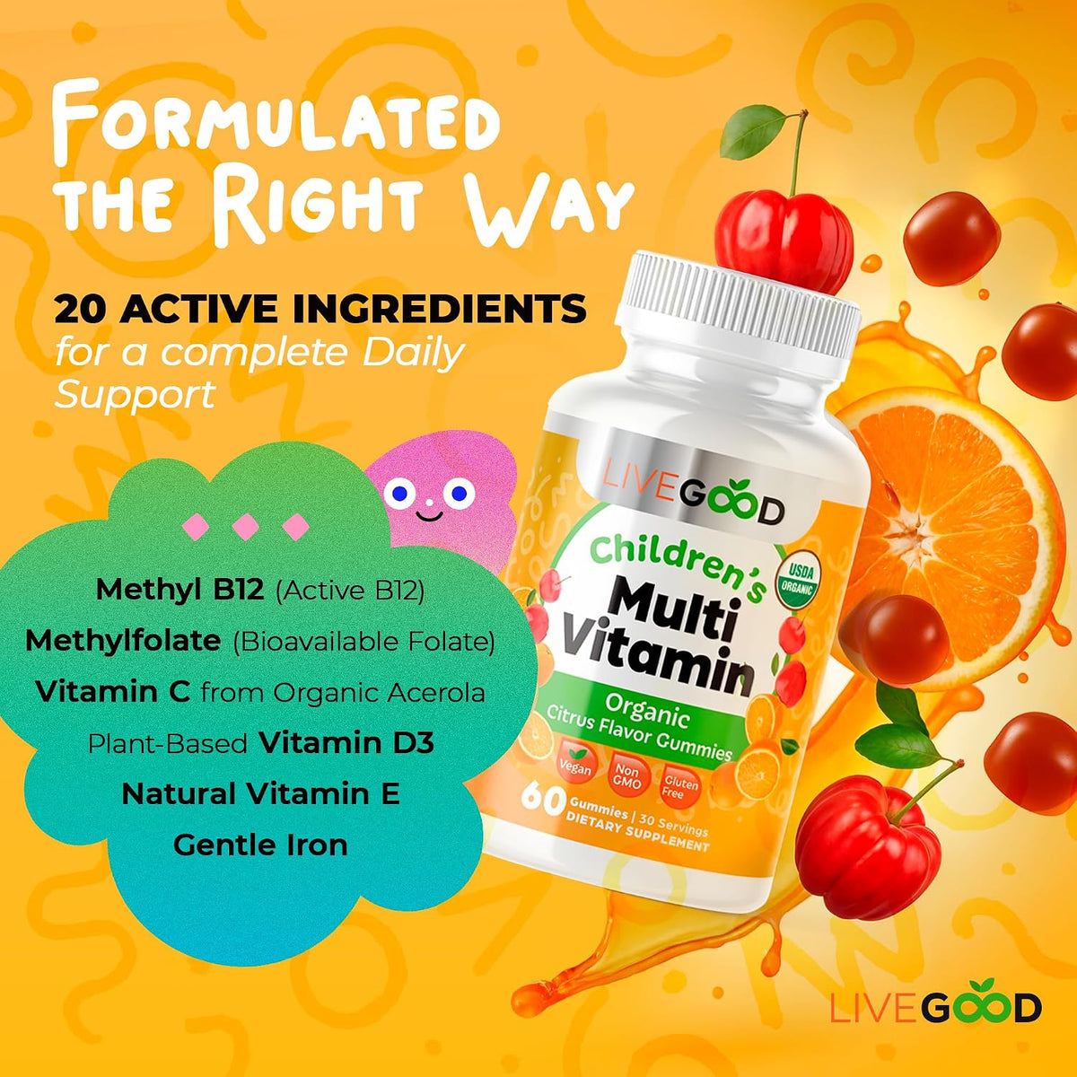 LIVEGOOD Organic Children’s Multivitamin – Vitamin A : Supports vision health and immune function. – Image 5
