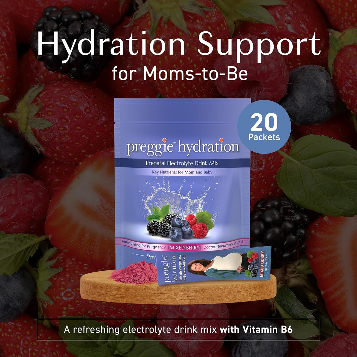 Three Lollies Preggie Hydration Sachets for Mums-to-Be, Electrolyte Drink Mix with Vitamin B6, Pregnancy Hydration Powder, – Image 2