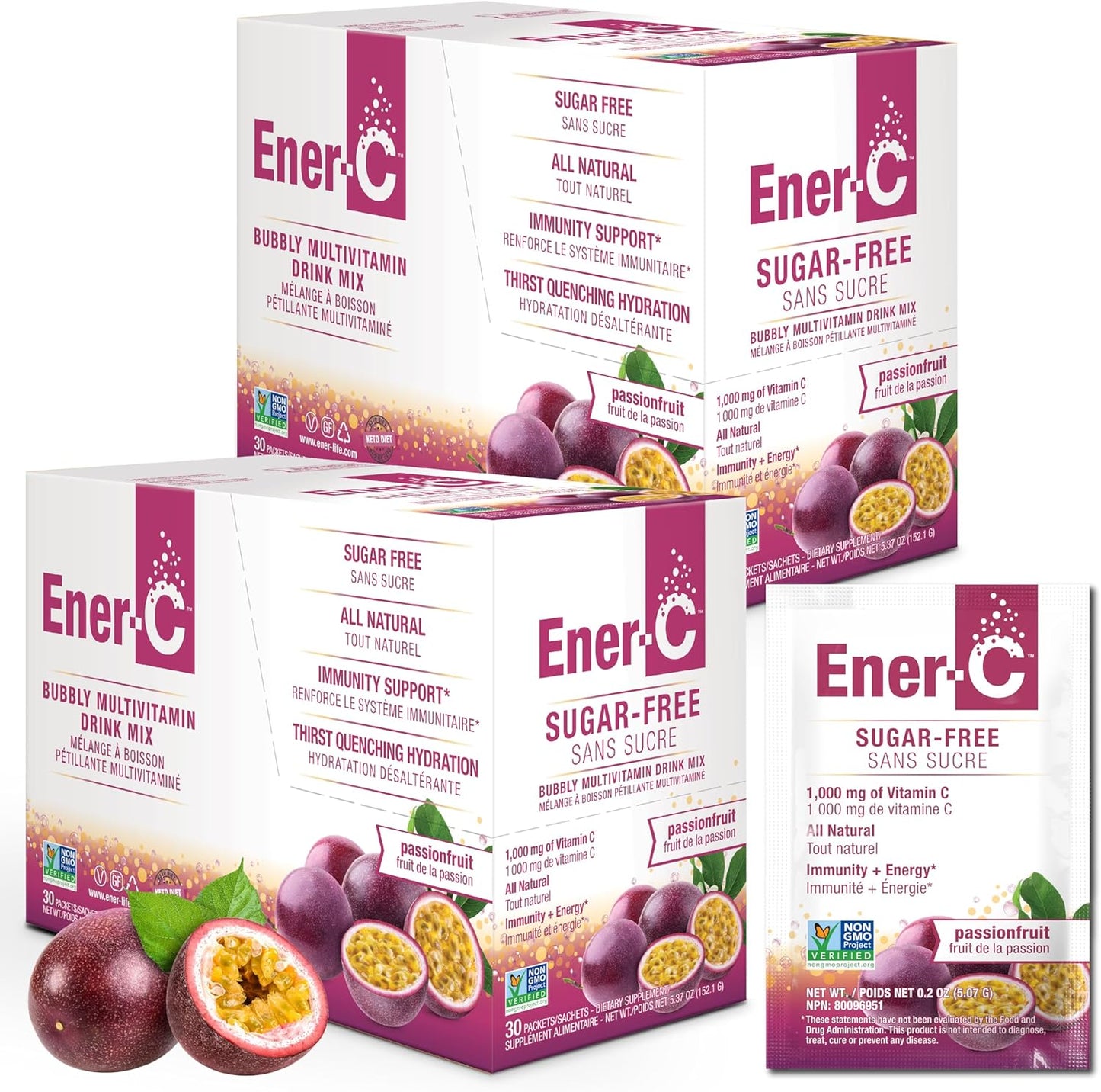 Ener-C Sugar Free Multivitamin Drink Mix - Passionfruit, 60 Count - görsel 1