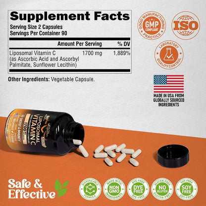 Liposomal Vitamin C 1700 mg – High – Ascorbyl Palmitate: A fat-soluble ester of vitamin C that can integrate into – Image 8