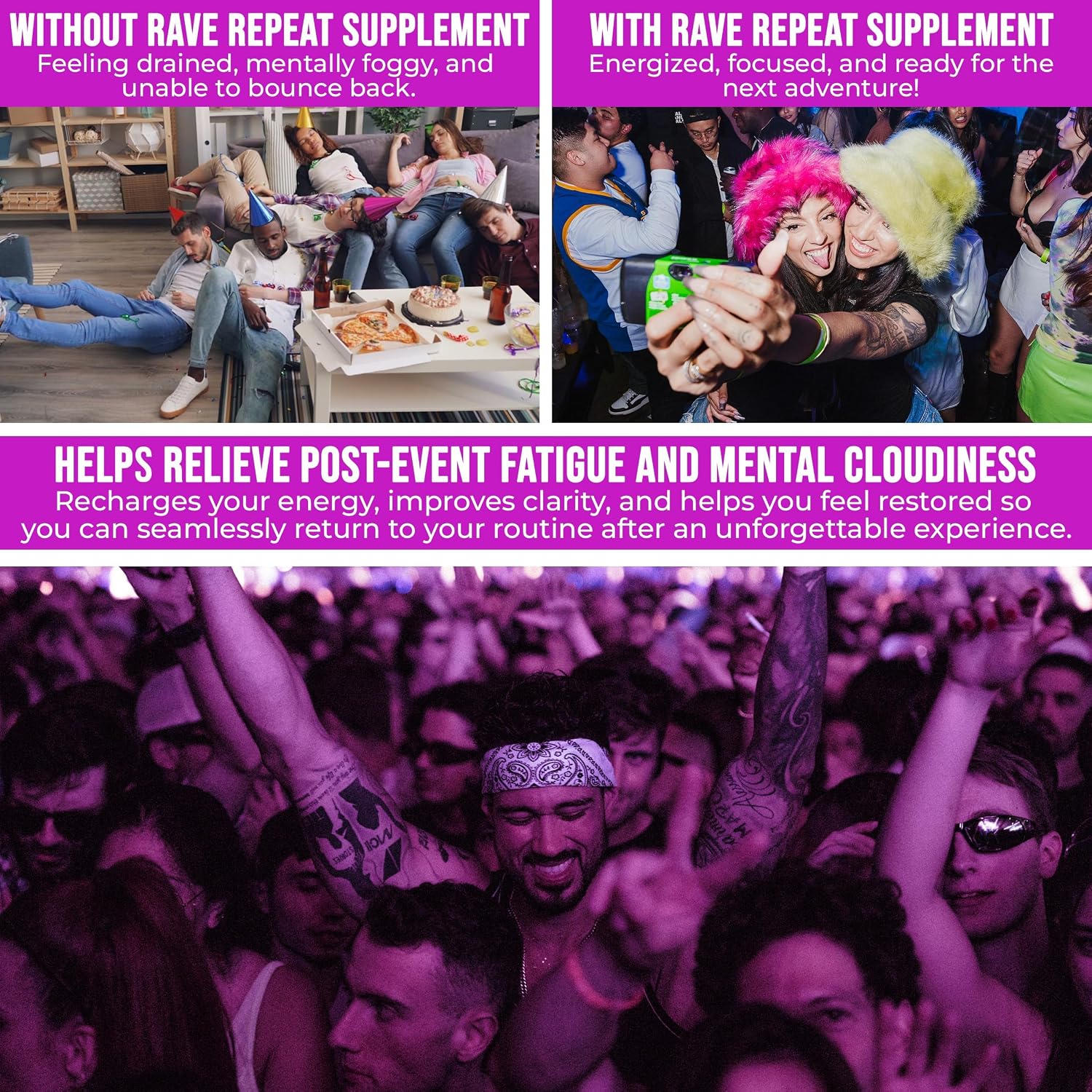 Pre-Rave Supplement - 5-HTP Free Rave Vitamins with CoQ10, Magnesium, Green Tea - Festival Essentials for Energy, Wellbeing & Jaw Support - 40 Capsules - görsel 5