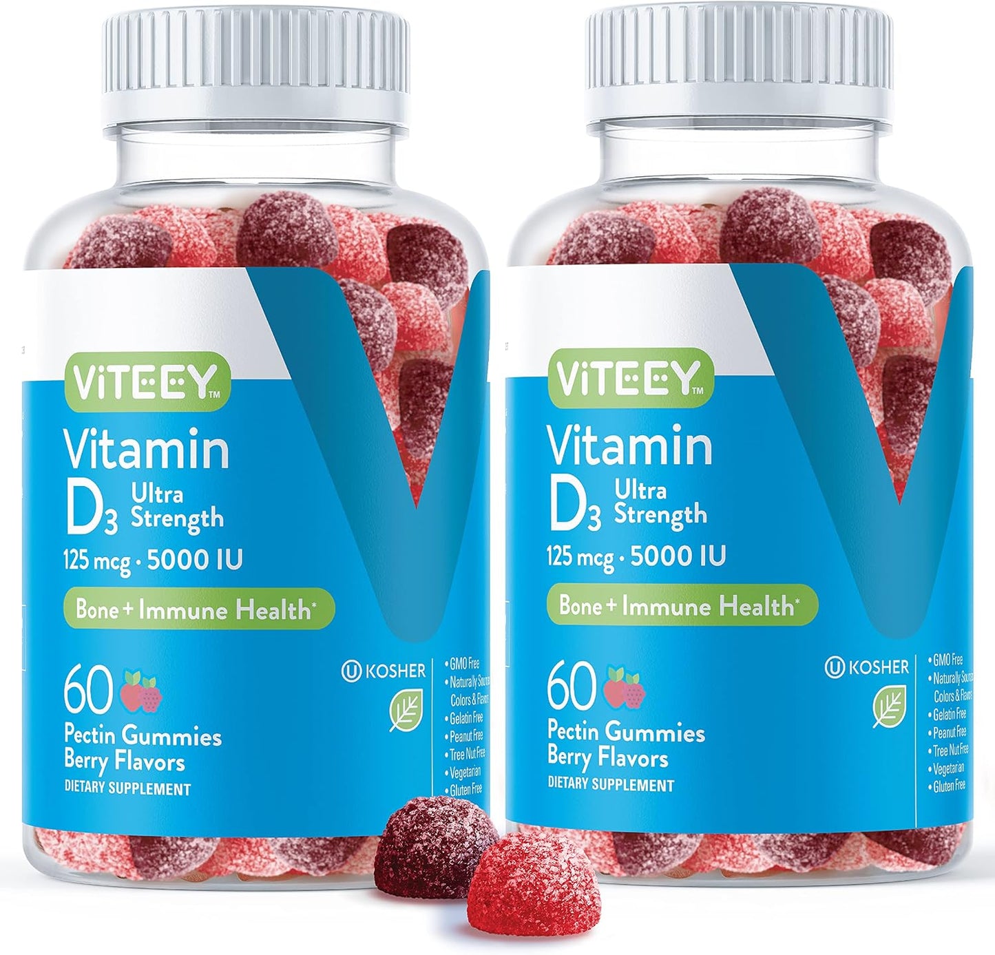 Viteey Vitamin D3 Gummies for Adults & Teens - 5,000 IU Ultra Strength - Berry Flavour - 120 Count - görsel 1