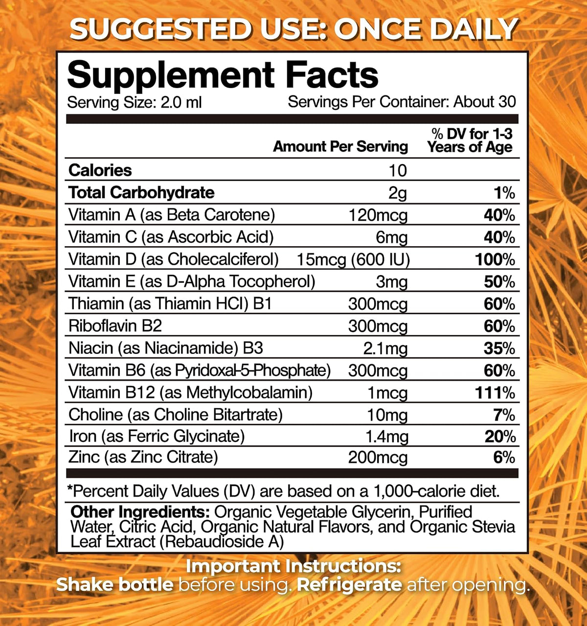 Tropical Oasis Organic Kids Multivitamin with Iron for Toddlers - Liquid Drops, 60 mL – Image 2