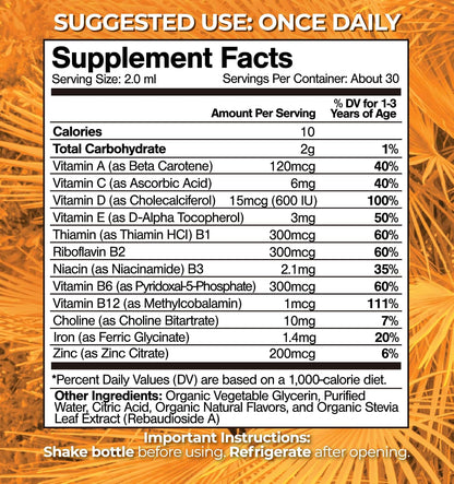 Tropical Oasis Organic Kids Multivitamin with Iron for Toddlers - Liquid Drops, 60 mL – Image 2