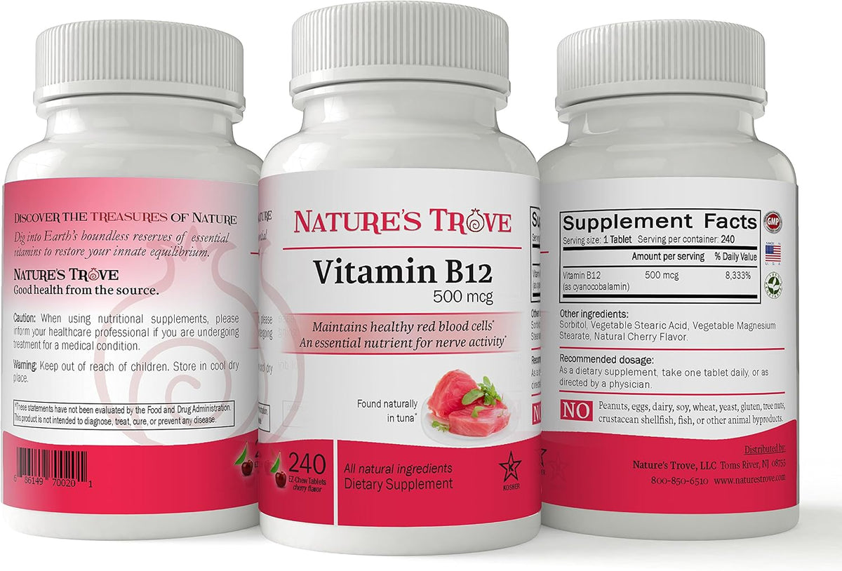 Vitamin B12 500 mcg by Nature's Trove - 240 – Supports energy metabolism, red blood cell formation, and nerve – Image 3