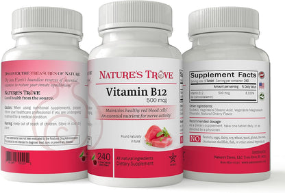 Vitamin B12 500 mcg by Nature's Trove - 240 – Supports energy metabolism, red blood cell formation, and nerve – Image 3