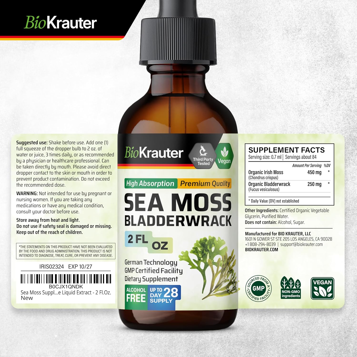 BIO KRAUTER 2-in-1 Sea Moss & Bladderwrack Drops - Vegan Liquid Supplement, 60 mL - görsel 9