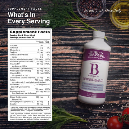 Buried Treasure B Complete Liquid Vitamin B Complex – Methylated B12 & B9, Vegan, Sugar free