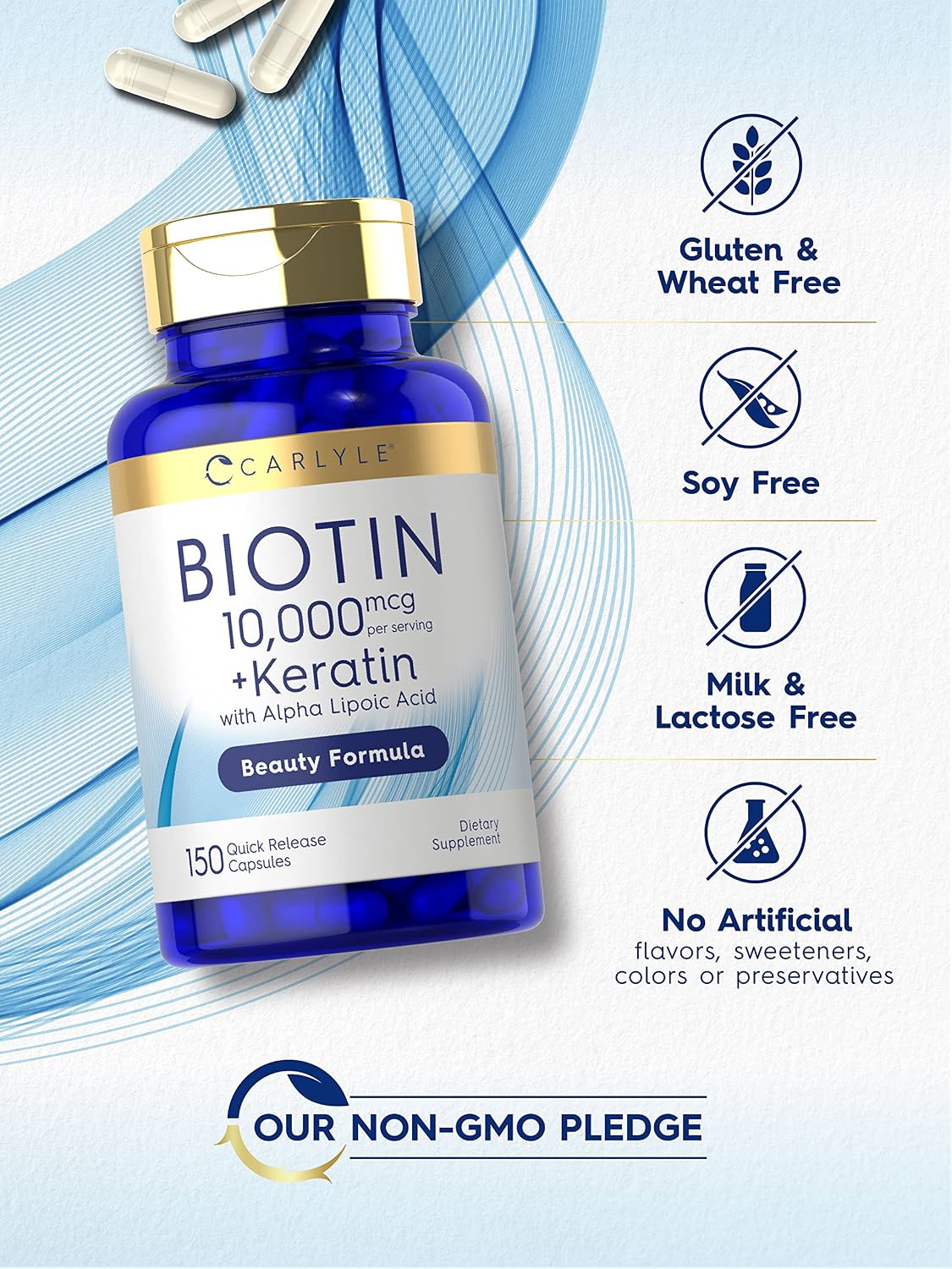 Carlyle Biotin 10000mcg with Keratin - 150 Capsules - görsel 4