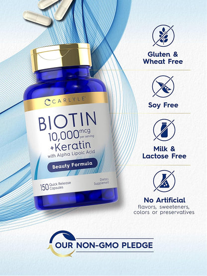 Carlyle Biotin 10000mcg with Keratin - 150 Capsules