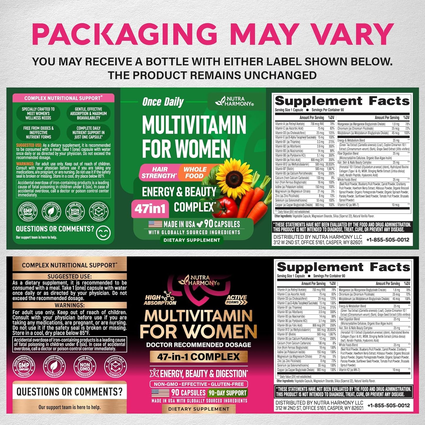 NUTRAHARMONY Women's's Multivitamin 47-in-1 with B-Complex, Whole Foods and Beauty Complex - 90 Capsules - görsel 2