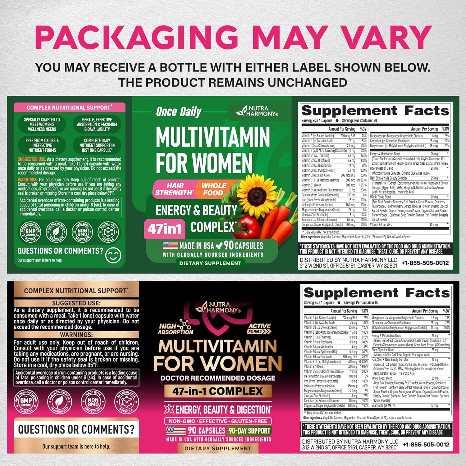 NUTRAHARMONY Women's's Multivitamin 47-in-1 with B-Complex, Whole Foods and Beauty Complex - 90 Capsules - görsel 2