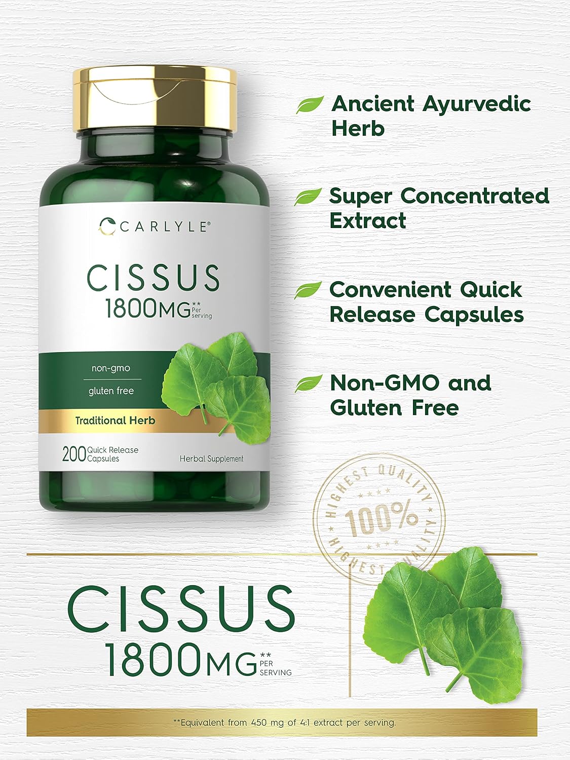 Carlyle Cissus Quadrangularis | 200 Capsules | Traditional Herb Extract Supplement - görsel 3