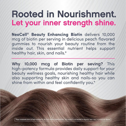 NeoCell Biotin 10,000mcg Gummies - 72 Count - Peach Flavour - Hair, Skin & Nails Supplement – Image 6