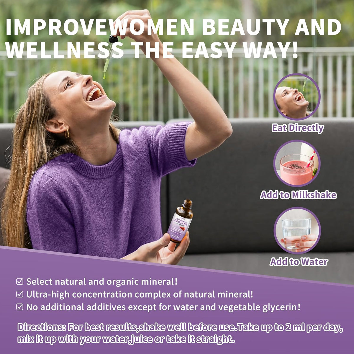Premium Zeolite Drops for Women's – 99%+ – Zeolite (200 mg per serving): A natural volcanic mineral with a unique – Image 4