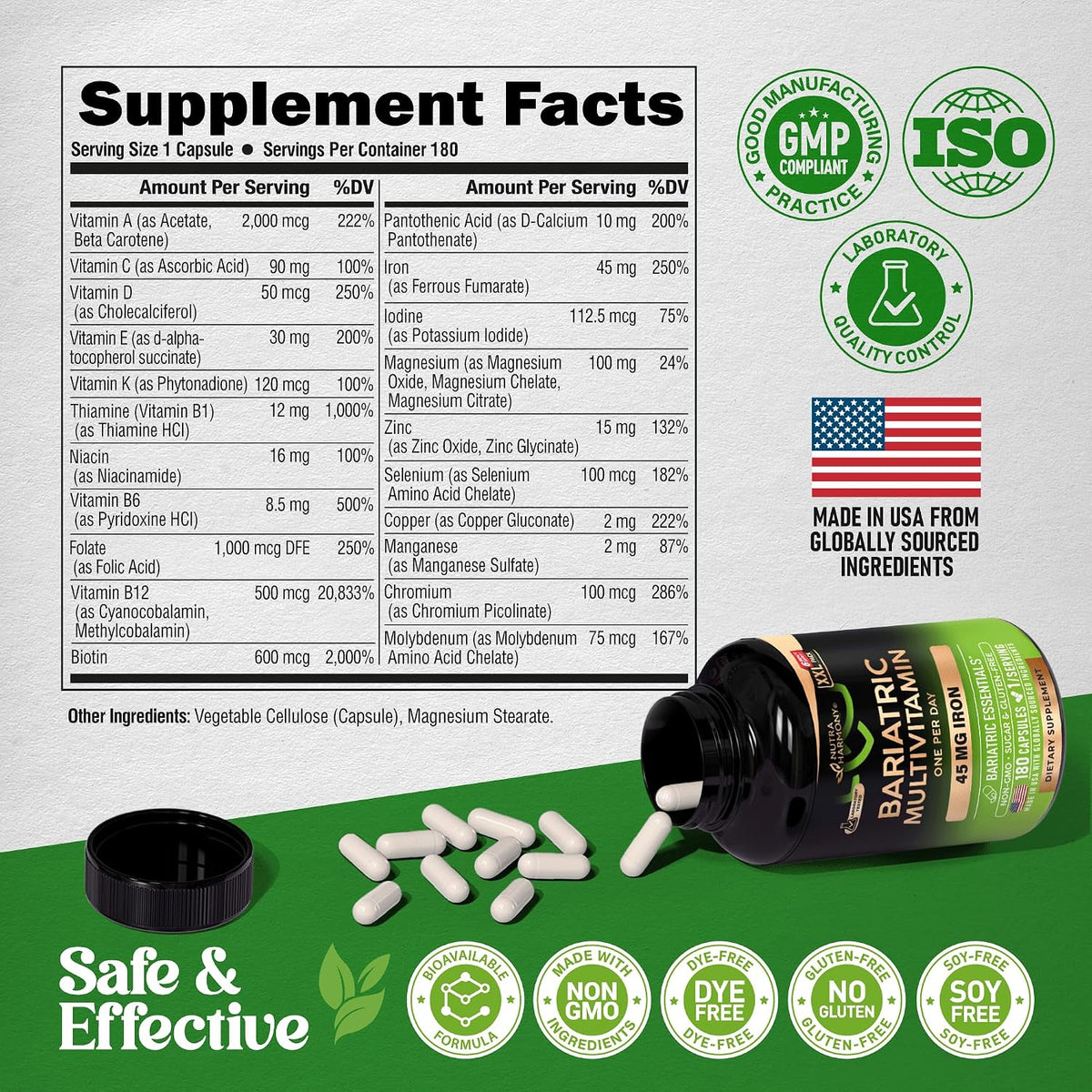 Bariatric Multivitamin - 45 mg Iron - Once-daily - Lab Tested - for Men & Women's - 21 Essential Vitamins - Gastric Sleeve – Image 7