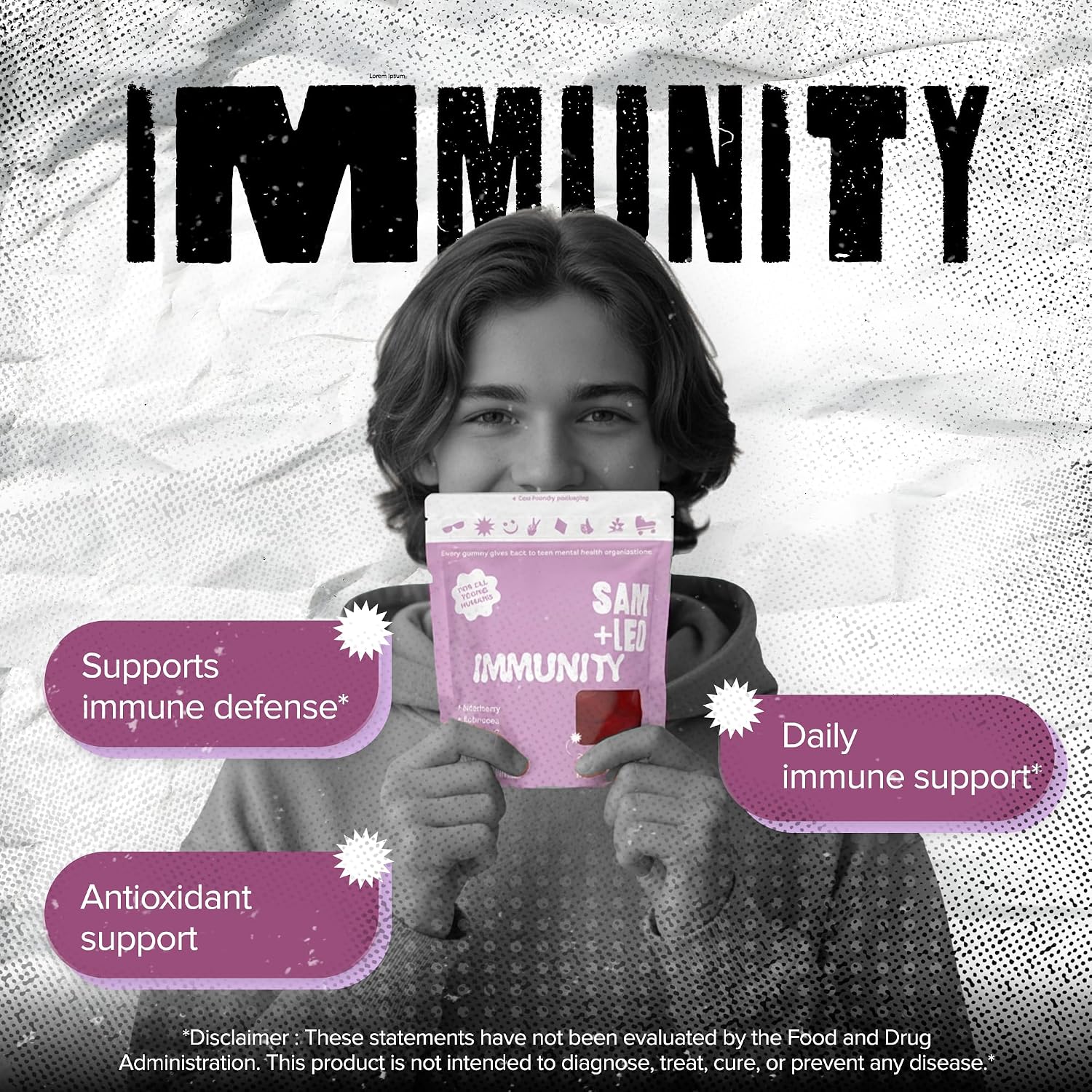 SAM+LEO Immunity Gummies with Elderberry, Echinacea, Zinc & Vitamin C – Kids Immune Support – Berry Flavour (60 Count) - görsel 3
