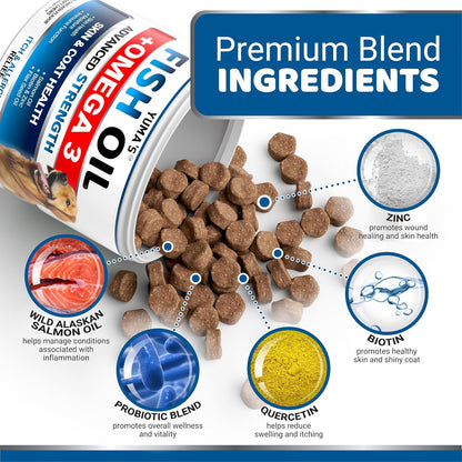 Omega 3 Fish Oil for Dogs - 170 Chews - Skin and Coat Supplement - Omega 3 for Dogs - Dry & Itchy Skin Relief - Allergy Support - Anti Shedding Treats - Salmon - EPA & DHA - Chicken Flavour