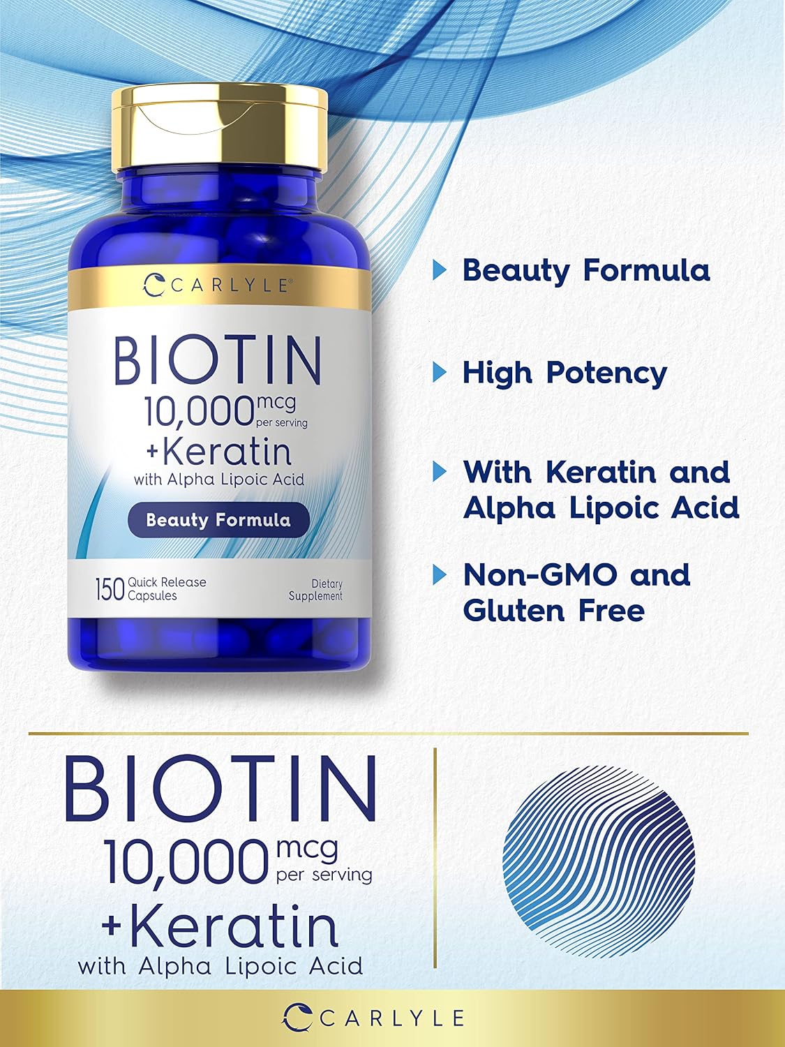 Carlyle Biotin 10000mcg with Keratin - 150 Capsules - görsel 3