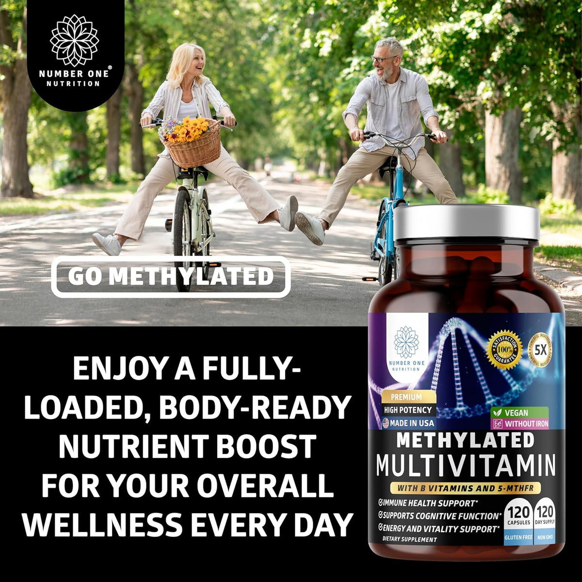 Number One Nutrition Methylated Multivitamin for Women's & Men – Natural Daily Multivitamin with Folate, Vitamin B12, B2 & – Image 5