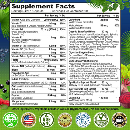 Men's Daily Multivitamin 50 Plus – Vegan Methylated Multivitamin for Men 50+ with Saw Palmetto, Biotin, Organic Superfoods, – Image 6