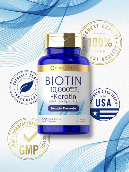 Carlyle Biotin 10000mcg with Keratin - 150 Capsules