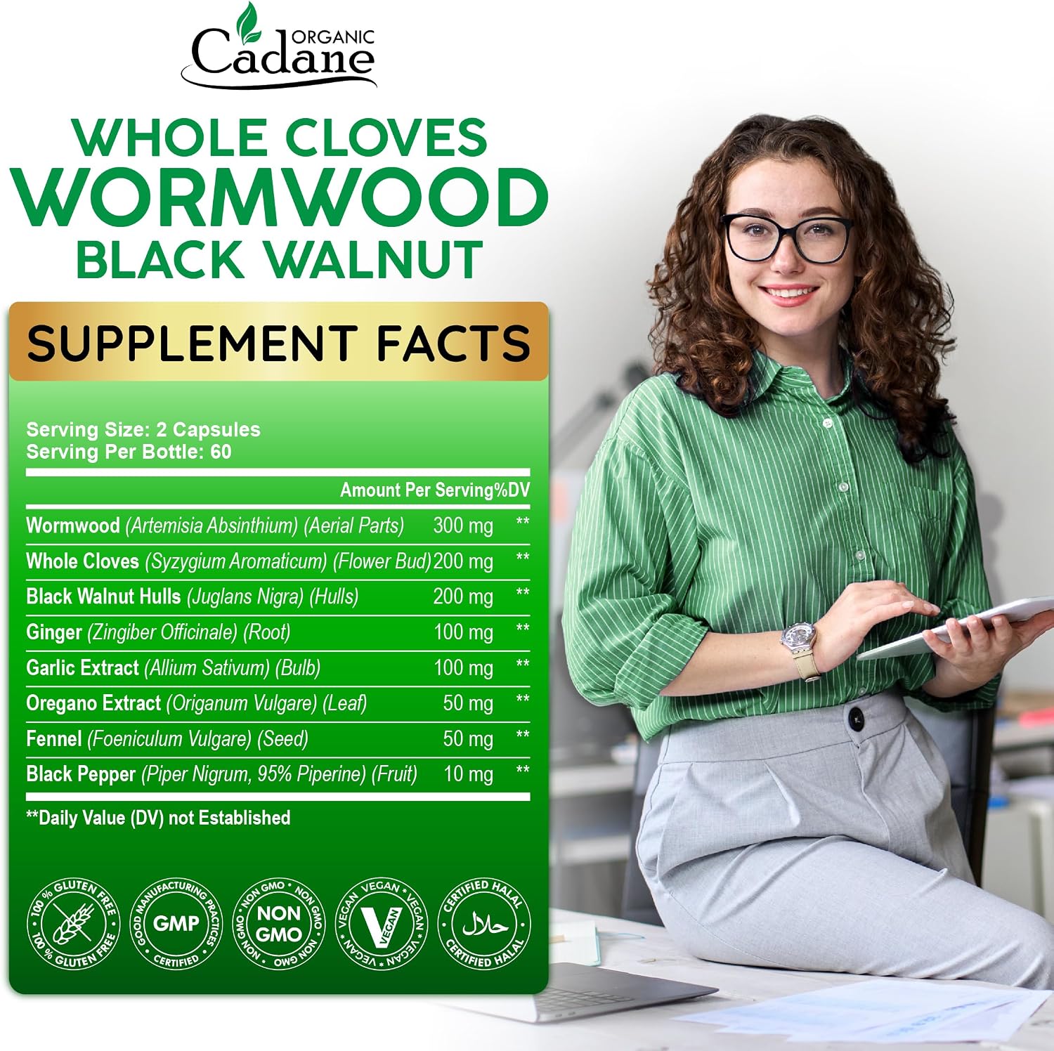 Cadane Wormwood Whole Cloves Black Walnut with Ginger, Garlic, Oregano, Fennel & Black Pepper – Digestive and Wellbeing Support – 120 Capsules (60-Day Supply) - görsel 2
