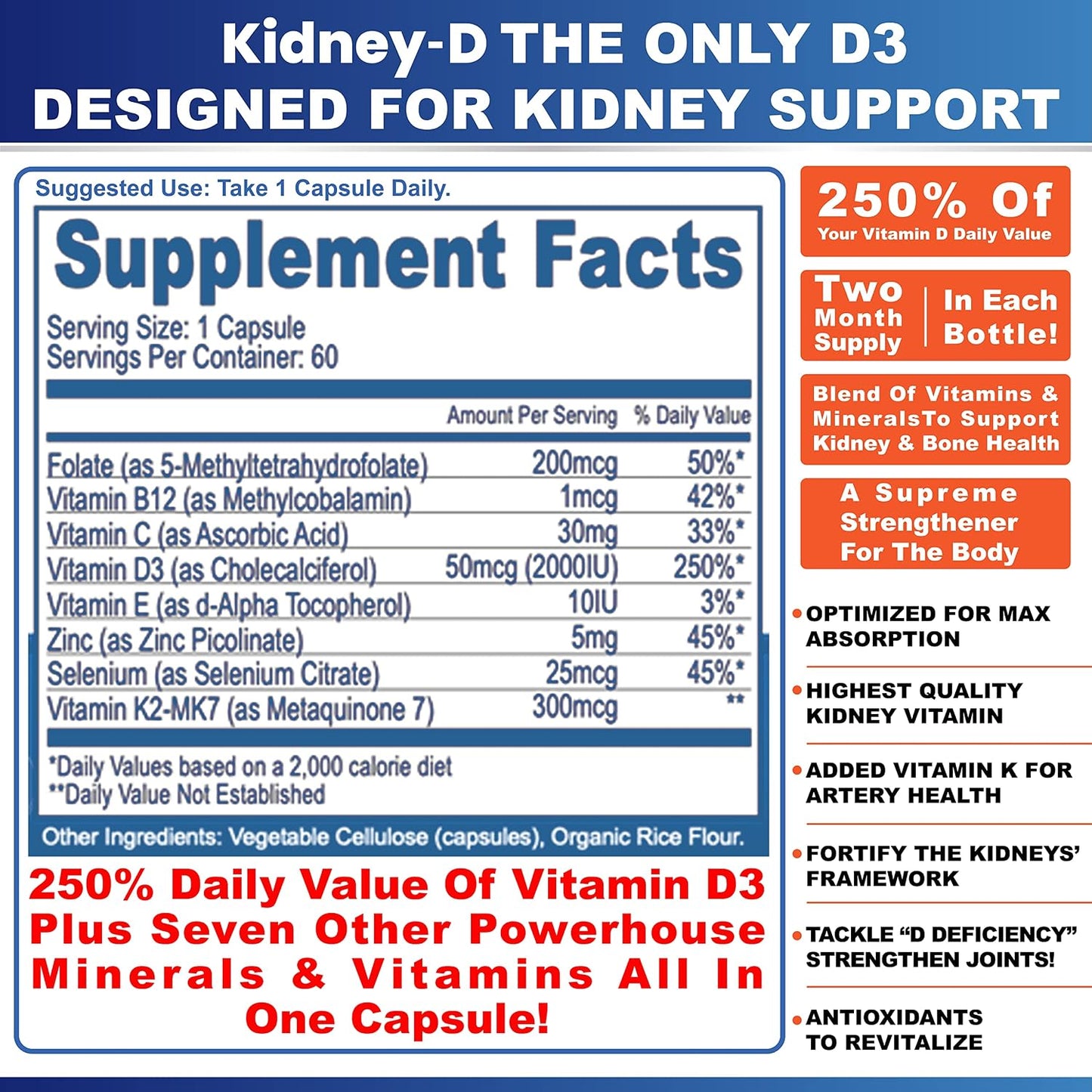 Kidney-D Supplement: Vitamin D3 with 7 Kidney-Supporting Nutrients - görsel 4