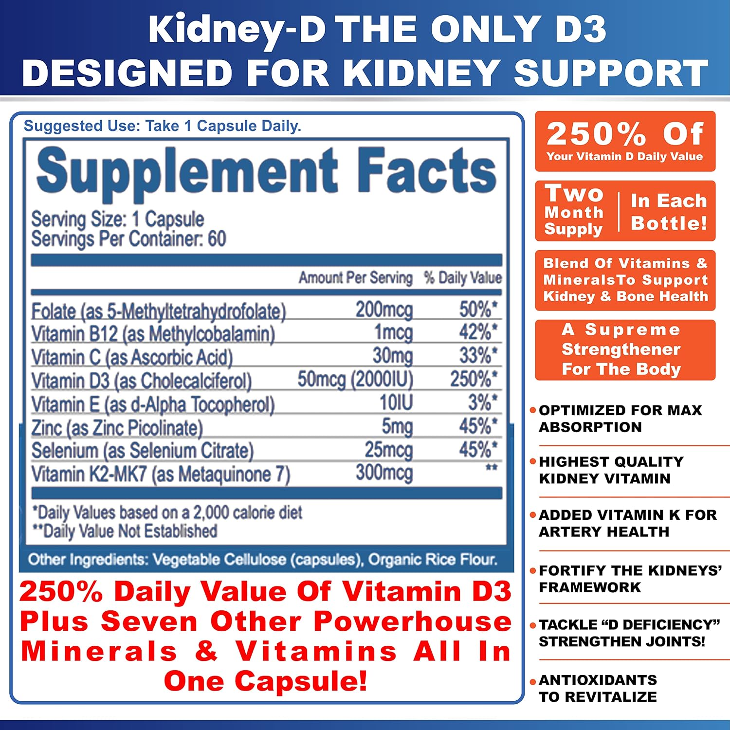 Kidney-D Supplement: Vitamin D3 with 7 Kidney-Supporting Nutrients - görsel 4