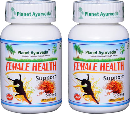 Planet Ayurveda Female Health Support - Herbal Supplement with Ashok, Lodhra & Shatavari - 2-Pack of 60 Veg Capsules (500 mg)