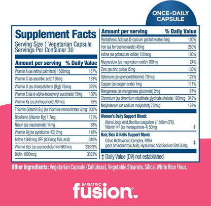 Bariatric Fusion Bariatric Multivitamin with Iron for Women – Hair, Skin & Nails Complex – 30 Capsules (1 Month)