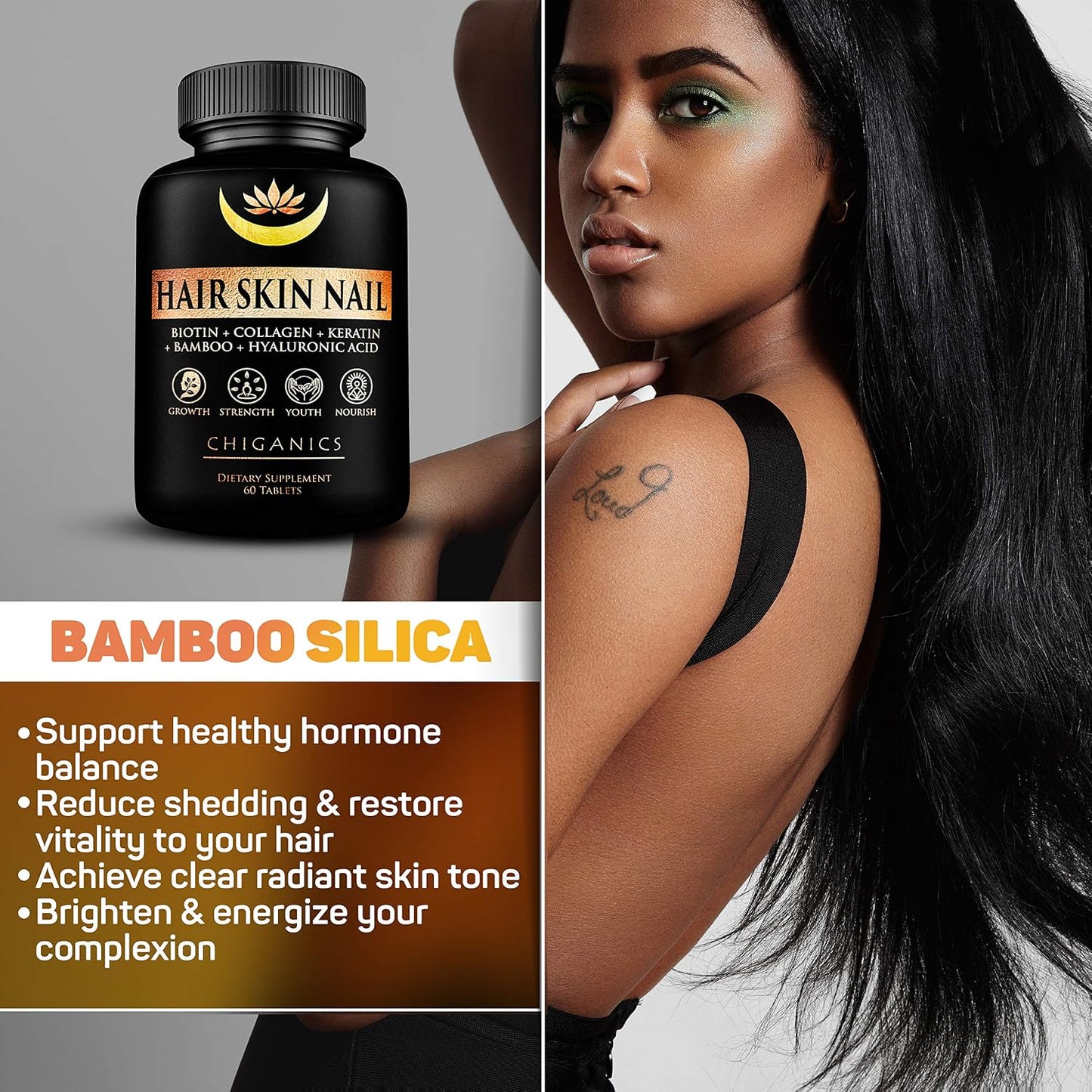 Chiganics Hair Skin and Nail Growth Vitamins with Keratin, Collagen & Silica - Extra Strength Biotin 5000mcg - görsel 5
