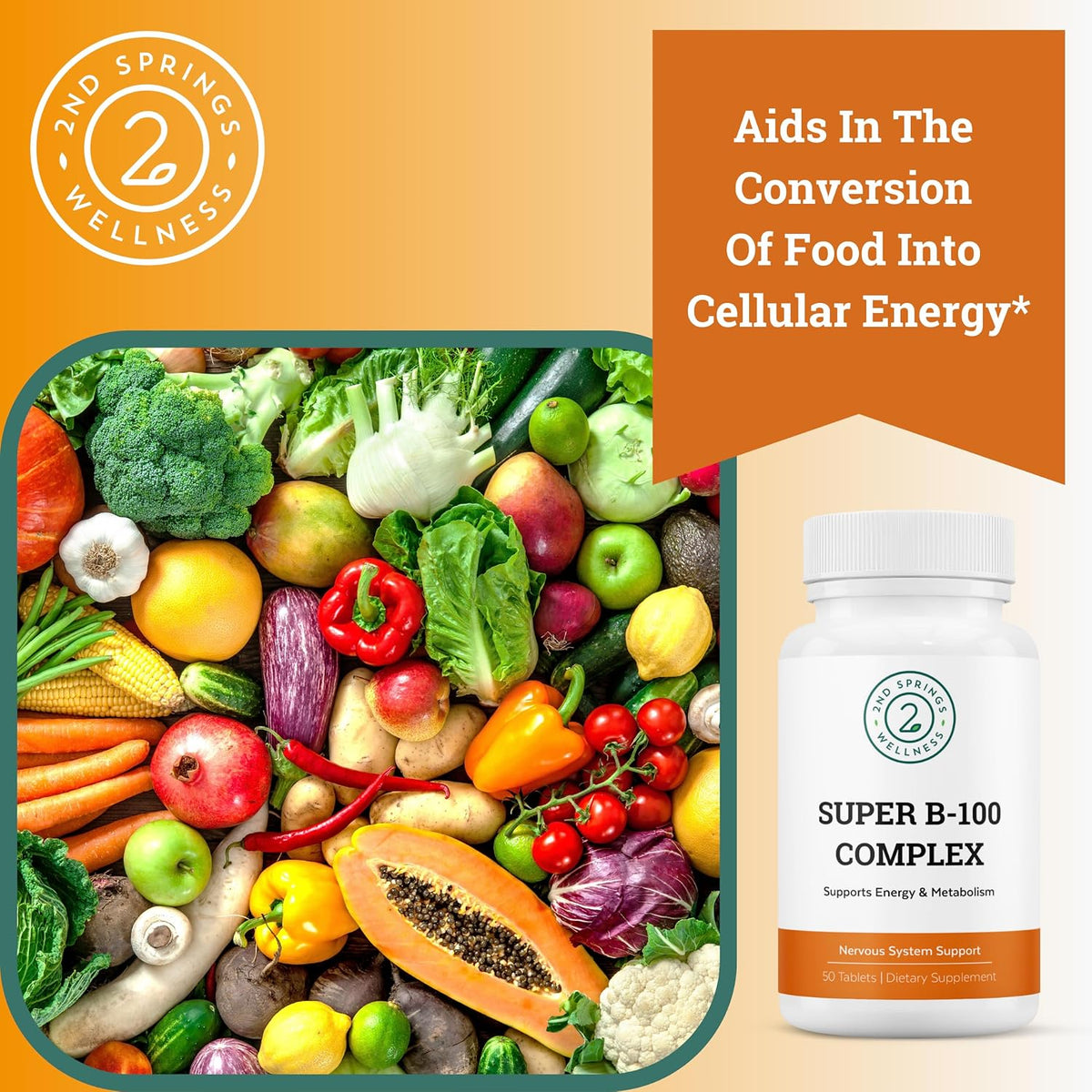 2nd Springs Super B-100 Complex - High – Vitamin B2 (Riboflavin) – supports energy production and tissue repair. – Image 2