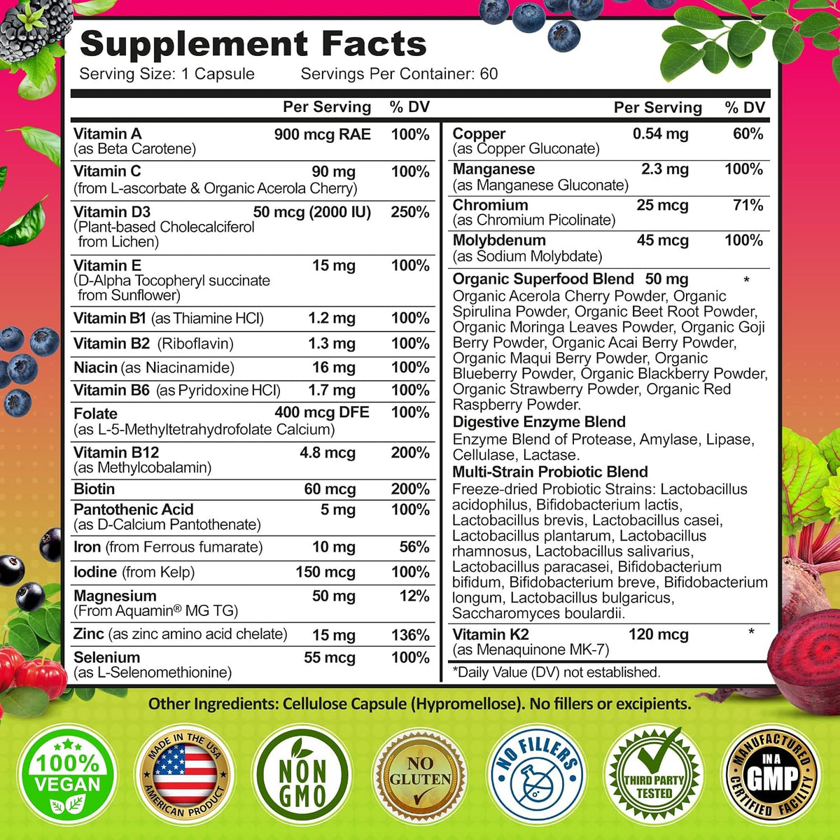 Women's's Daily Multivitamin with Iron – – Organic Superfoods : Alfalfa Leaf, Moringa Leaf, Spirulina, Dulse, and – Image 6