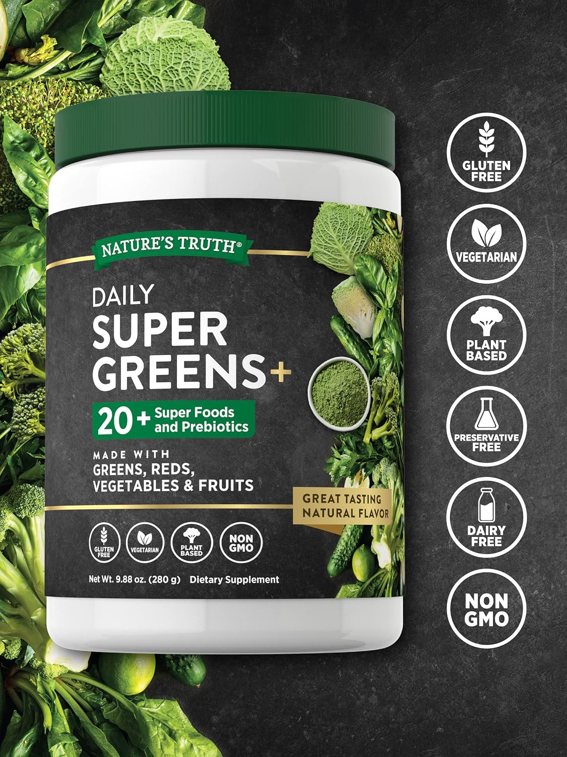 Nature's Truth Super Greens Superfood Powder – Fruit & Vegetables Blend, 280g - görsel 3