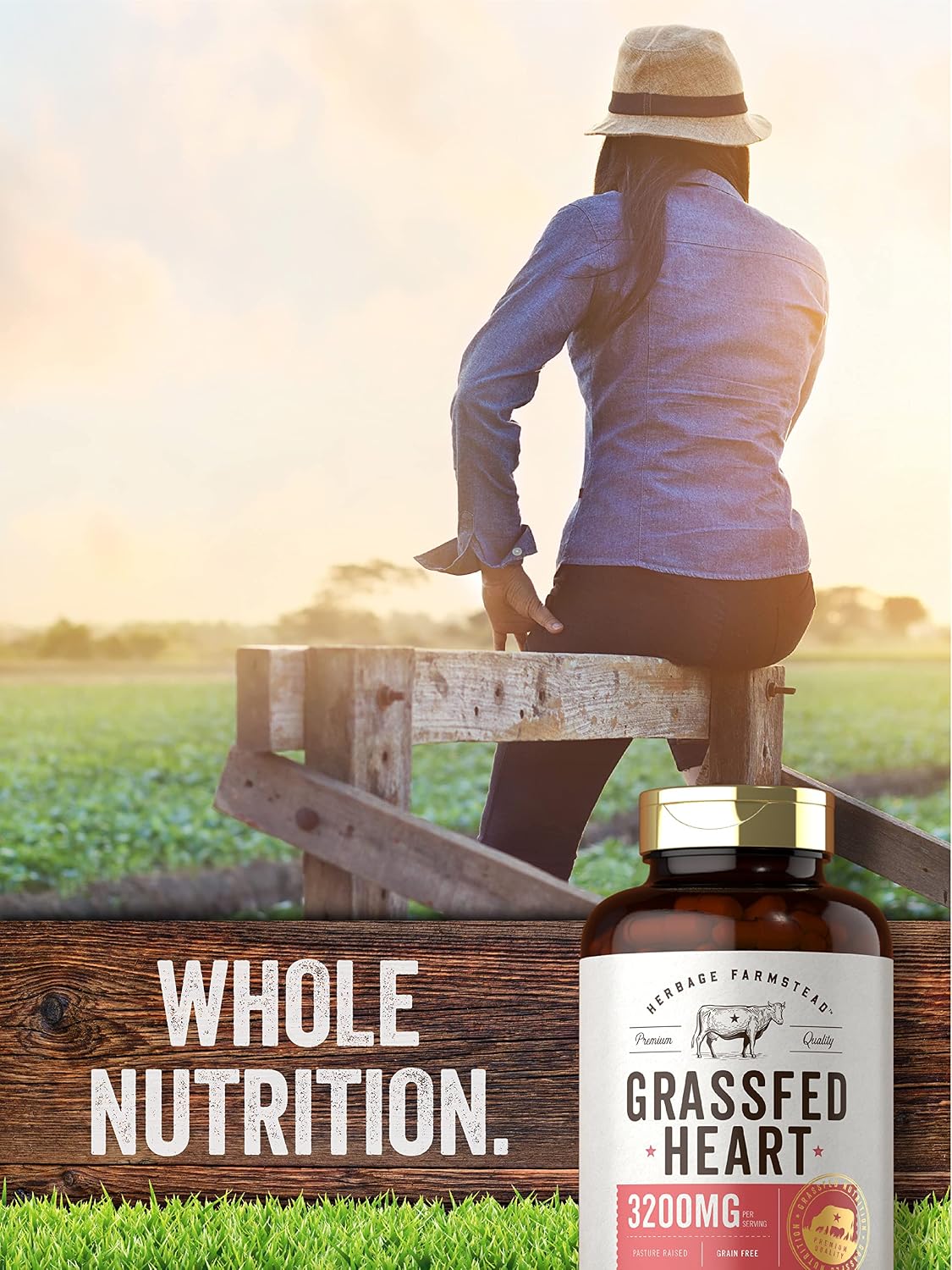Carlyle Grass Fed Beef Heart Supplement - 3200mg - 200 Count - Desiccated Pasture Raised Bovine Capsules - Non-GM, Gluten free - görsel 6