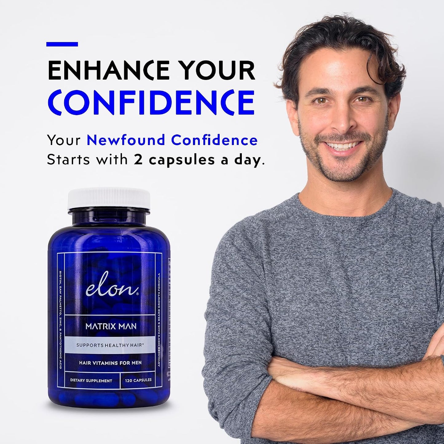 Elon Matrix Man - Hair Growth Vitamins for Men – Saw Palmetto & Biotin Advanced Formula – 60 Day Supply – Supports Healthy Beard Growth – 120 Capsules - görsel 3