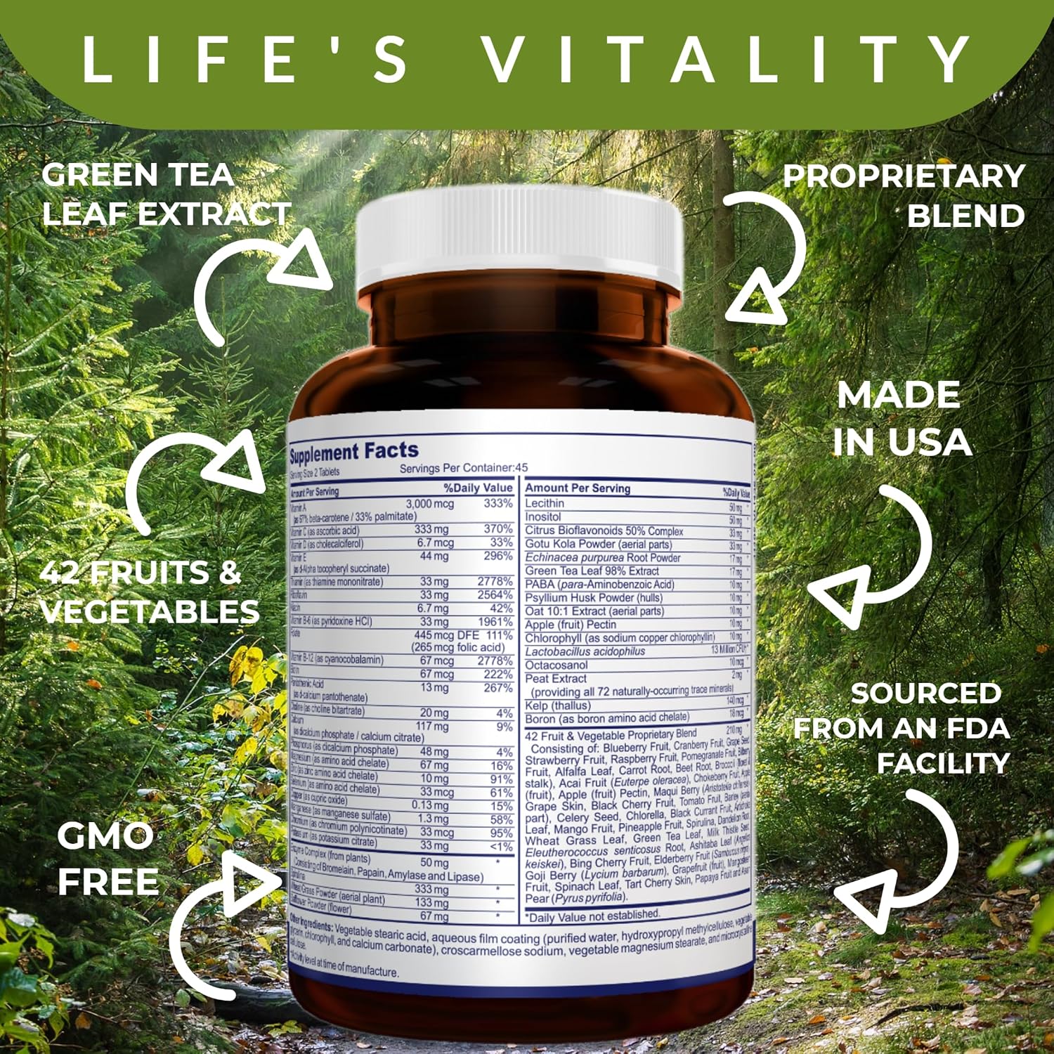 Life's Vitality Vegan Multivitamin – Non-GM with 42 Fruits & Vegetables and Vitamin D, 90 Tablets - görsel 5